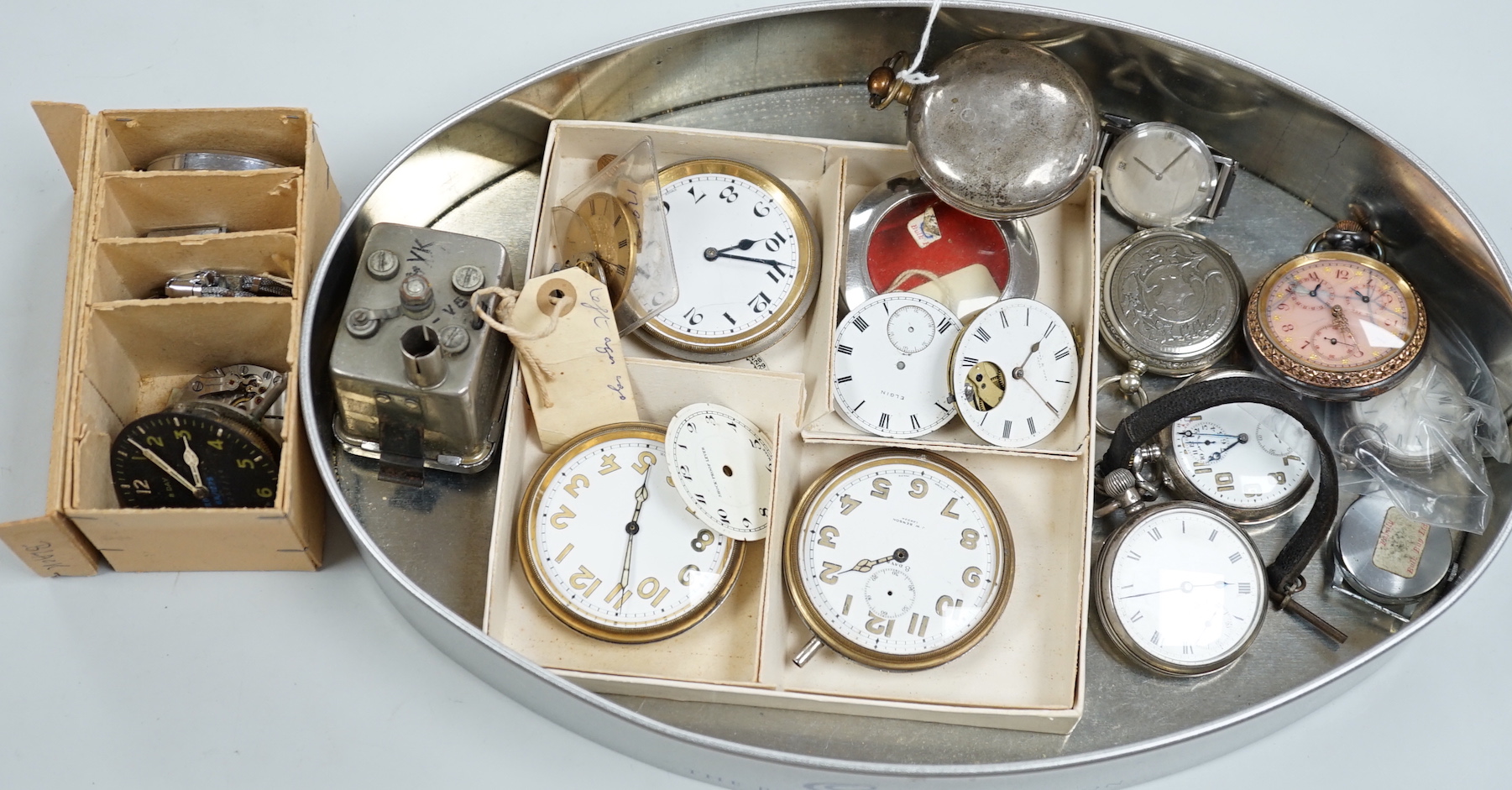 A 19th century silver pair cased pocket watch by Phillips of Ludlow, other pocket watches and movements etc, including silver, gun metal and enamel.